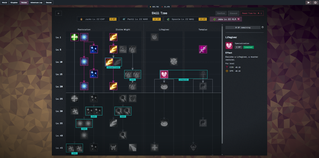 A hero's skill tree