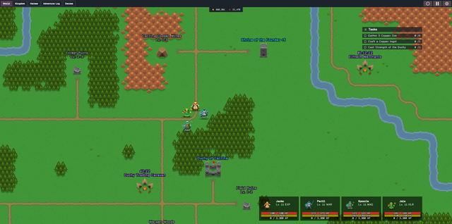 The hero party travelling the world map toward a battle