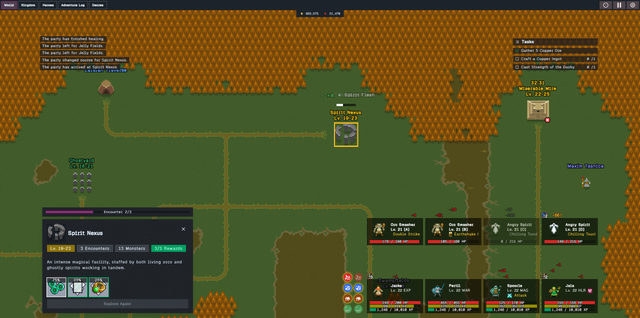 Heroes fighting monsters with skills going off